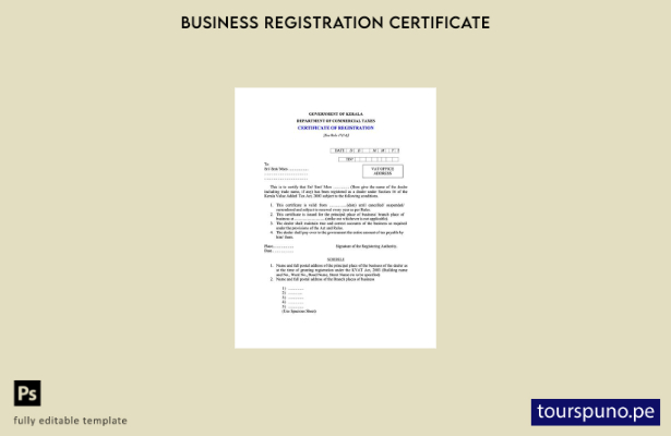 listo para imprimir India Kerala certificado de registro plantilla en Word y PDF